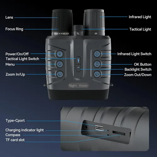 Miniatura 7 de Gafas de visión nocturna, prismáticos de visión nocturna a todo color 4K para adultos con pantalla HD de 3 pulgadas, batería de 10000 mAh y rango