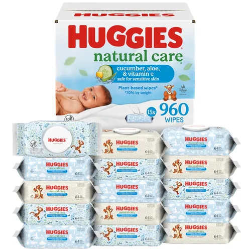 Miniatura 12 de Toallitas Natural Care de Huggies para bebé con pepino, aloe y vitamina E, hipoalergénicas, perfumadas, 10 paquetes de tapa abatible