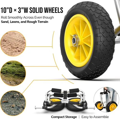 Miniatura 3 de Bonnlo Carrito de kayak Dolly Kayak Wheels Carrito de canoa desmontable con neumáticos sólidos y carrito de kayak con soporte