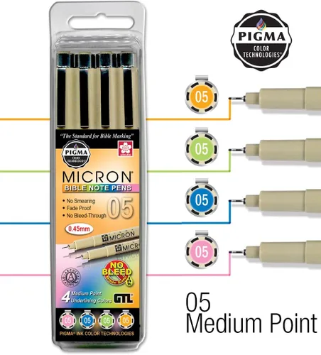 Miniatura 3 de G.T. Luscombe Company, Inc. Pigma Micron 05 - Kit de bolígrafos de punta media para notas bíblicas, tinta pigmentada que no se corre, seguro