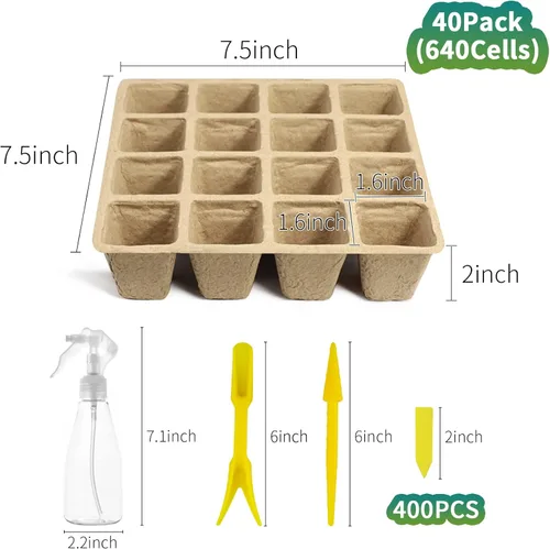 Miniatura 2 de TCBWFY Bandejas de inicio de plántulas 640Cells, paquete de 40 macetas de turba biodegradables, kit de inicio de plántulas, bandejas de inicio
