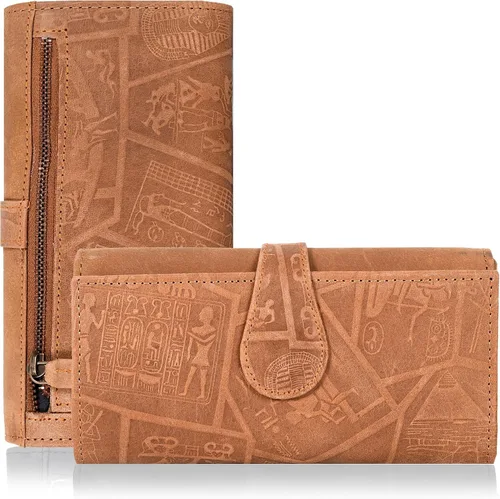 Miniatura 28 de Cartera de cuero genuino para mujer de cuero con bloqueo RFID - Tarjetero triple de diseñador para damas tipo clutch con ventana de identificación