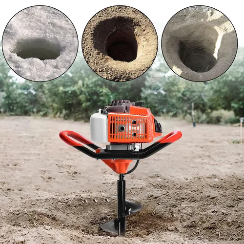 Miniatura 5 de Excavadora de agujeros de poste de 72 CC, excavadora de agujeros de poste de gas de 2 tiempos con 3 brocas de taladro de tierra (4, 8, 12 pulgadas)