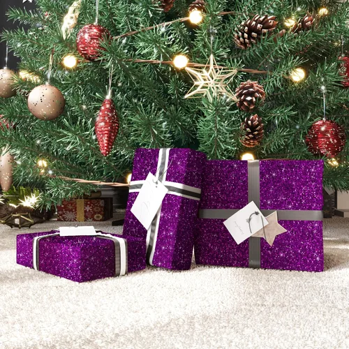 Miniatura 5 de CRE8TIVE Papel tapiz con purpurina gruesa de 8 x 80 pulgadas, para pegar y pelar, borde de papel tapiz morado texturizado extraíble, lentejuelas