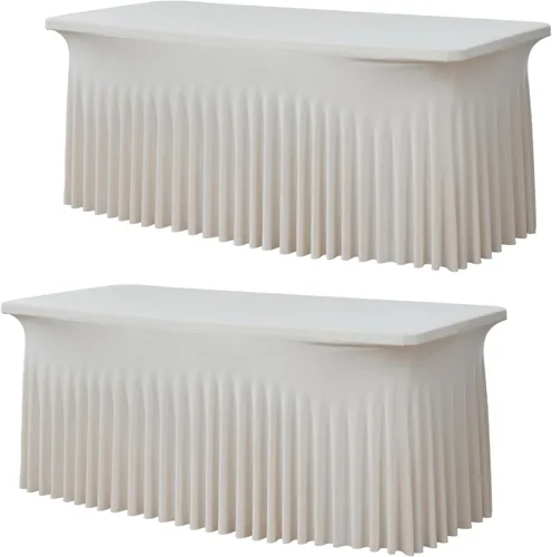Miniatura 58 de Paquete de 2 manteles de spandex para mesas rectangulares de 8 pies, mantel elástico rosa de 8 pies, manteles ajustados, falda de mesa para fiestas
