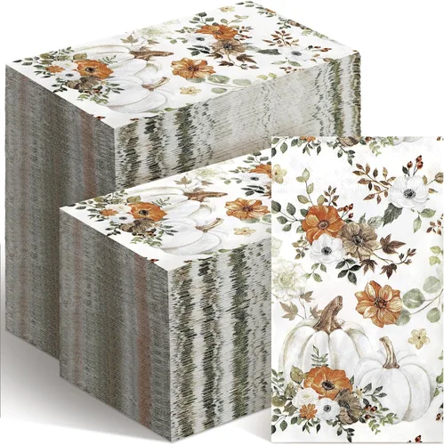 Miniatura 8 de Seajan 200 Piezas Servilletas de Papel de Calabaza de Otoño de Acción de Gracias Toallas de Mano Desechables para Baño Toallas de Invitados