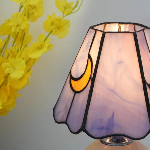 Miniatura 7 de Lámpara de mesa de noche de luna de cristal de cristal, lámpara de mesita de noche estilo Tiffany con bombilla E26, lámpara de acento pequeña rosa