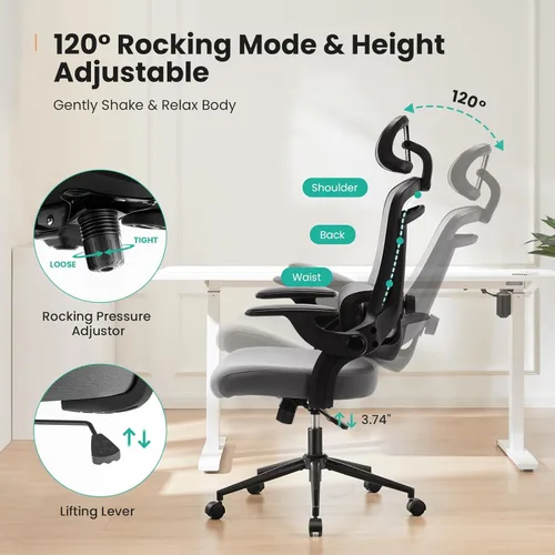 Miniatura 8 de Sweetcrispy Silla de escritorio ergonómica de oficina ejecutiva, sillas de malla para el hogar de 300 libras con ruedas, reposacabezas 2D, soporte