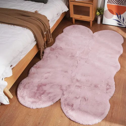 Miniatura 22 de Ghouse Alfombra ultrasuave de pelo sintético de conejo, alfombras lavables a máquina para dormitorio, alfombras esponjosas para sala de estar, Blanco