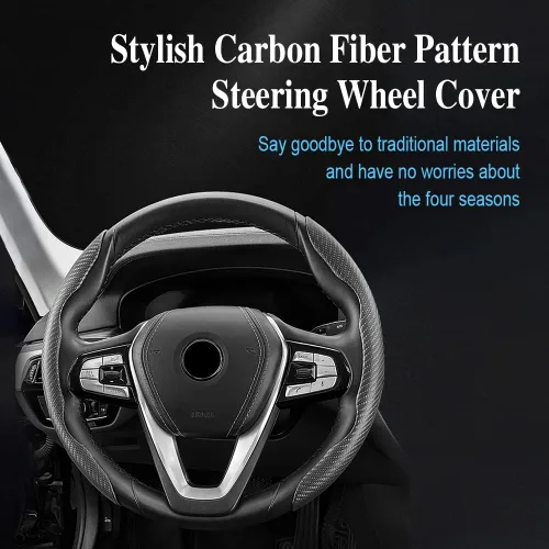 Miniatura 6 de Funda para volante, cubierta antideslizante de fibra de carbono para volante, protector segmentado para el interior del automóvil, accesorios