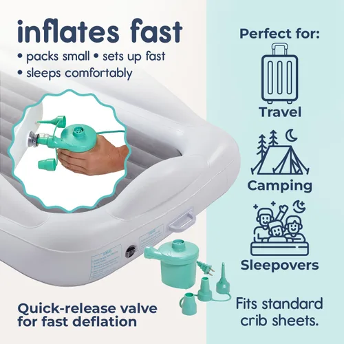 Miniatura 4 de hiccapop Cama de viaje inflable para niños pequeños con parachoques de seguridad [4 caras] Cama portátil para niños Colchón de aire para niños