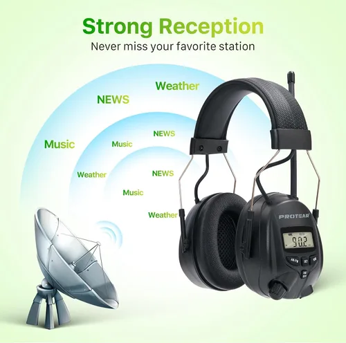 Miniatura 5 de Cascos protectores de oídos PROTEAR con radio AM/FM, auriculares con reducción de ruido de 25dB, orejeras de seguridad con pantalla digital