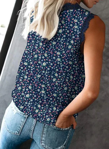 Miniatura 219 de VIISHOW - Camiseta sin mangas, sexy, con cuello en V y bordes de encaje para mujer, camisola de vestir, camisas de gasa, sin mangas, casuales