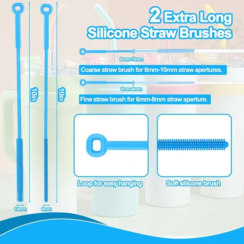Miniatura 3 de XANGNIER Cepillo limpiador de pajitas de silicona, 2 cepillos reutilizables extra largos para limpiar popotes de plástico de metal, acero