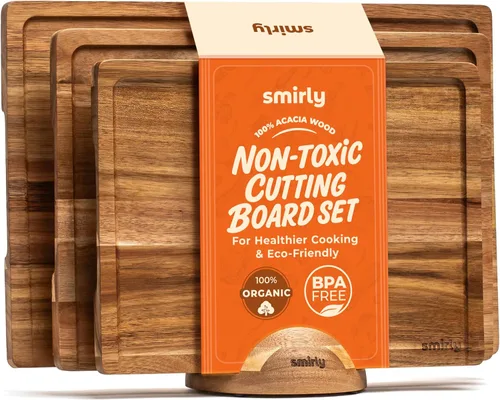 Miniatura 13 de SMIRLY Tabla de cortar de madera para cocina, tablas de cortar de madera de abedul para preparación de comidas, servir, embutidos, utensilios