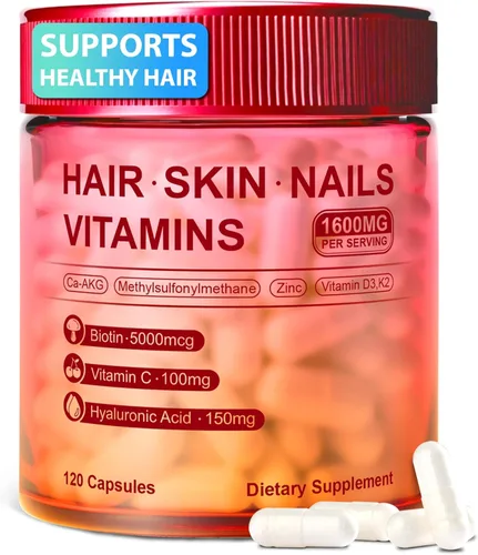 Vitaminas para la piel y las uñas – Biotina, ácido hialurónico, calcio AKG, vitamina C y vitamina D3 K2 – Apoya el crecimiento saludable del
