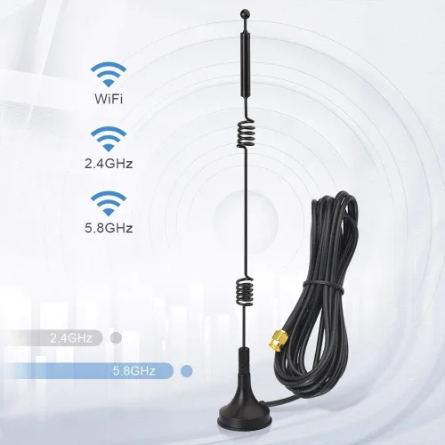 Miniatura 3 de Bingfu Antena WiFi de banda dual 2.4GHz 5GHz 5.8GHz 9dBi con base magnética RP-SMA macho para enrutador WiFi, tarjeta de red inalámbrica, adaptador