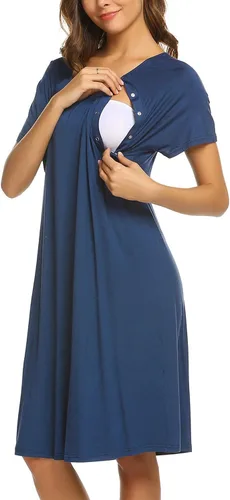 Miniatura 3 de Ekouaer - Camisón con botones y manga corta para mujer, vestido para lactancia, parto, hospital y maternidad, tallas S-XXL