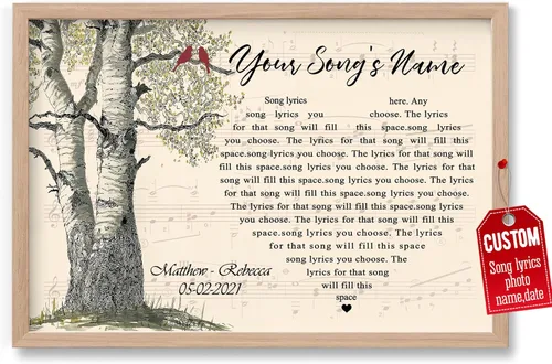 Miniatura 35 de H-DEWALL Póster personalizado de letras de canciones, regalo de boda único para parejas, personaliza con tus propias fotos, nombres y fecha, sin