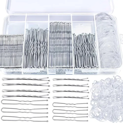 Miniatura 8 de Teenitor 300 piezas de pasadores y horquillas para el pelo, 100 pasadores y 100 horquillas marrones y negras para mujeres, 100 bandas para el pelo