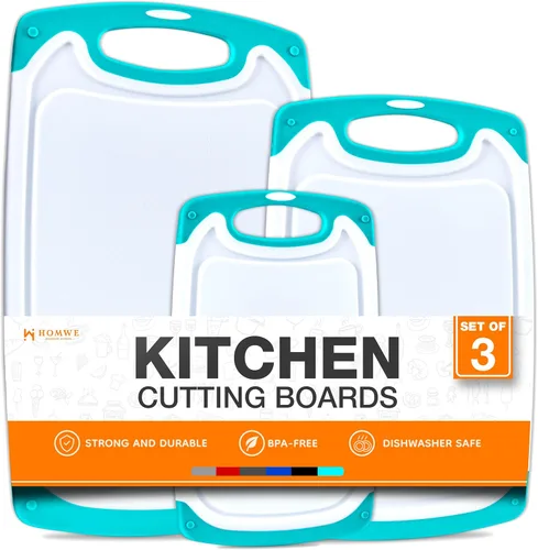Miniatura 10 de Tablas de cortar para cocina, tabla de cortar sin BPA, diferentes tamaños y asas antideslizantes, juego de tablas de cortar reversibles, grandes