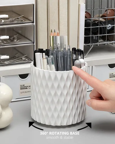 Miniatura 3 de Lebenrich Aesthetic Black Pen Holder for Desk, Rotating Plastic Desk Pencil Holder Organizer for Home School Office