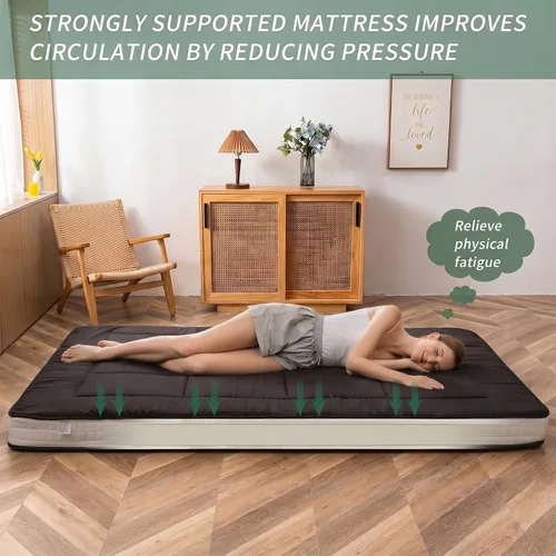 Miniatura 5 de MAXYOYO Colchón de Cuna para Piso Tipo Futón, Futón Individual Estrecho para Adultos, Cama Plegable Enrollable para Niños, Negro Negro (Square Black)