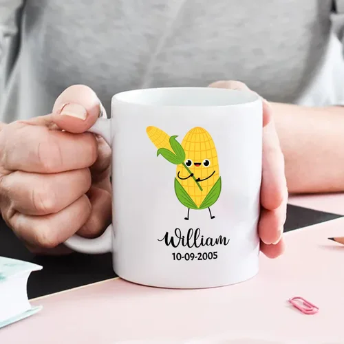 Miniatura 5 de Taza de café blanca personalizada con mano agitada de manzana con nombre de bebé, taza de cerámica personalizada para amantes de la fruta
