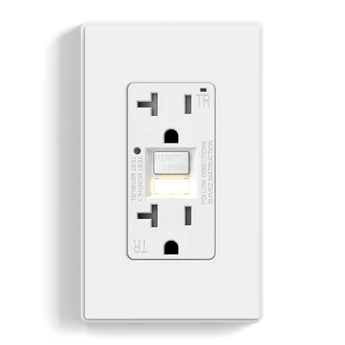 Miniatura 14 de ELEGRP Toma GFCI con luz nocturna, toma eléctrica GFI de autoprueba de 15 amperios, diseño más delgado, receptáculo GFCI resistente a manipulación