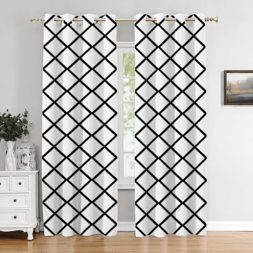 Miniatura 176 de Cortinas opacas de poliéster multicapa para cafetería, con diseño de diamantes, 2 unidades, 26 x 24 pulgadas