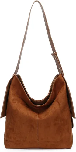 Miniatura 8 de Herald Bolso de hombro de ante suave y holgado para mujer, bolso cruzado retro con correa ajustable