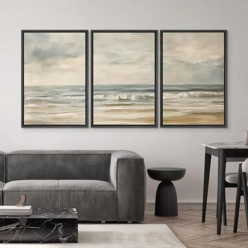 Miniatura 4 de SIGNWIN Lienzo enmarcado para pared, juego de arte abstracto de serenidad costera, ilustraciones abstractas junto al mar, arte moderno, decorativo