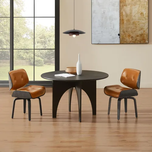 Miniatura 11 de Zouron Silla de comedor giratoria, silla de comedor tapizada de piel sintética con patas de madera, silla auxiliar moderna de mediados de siglo