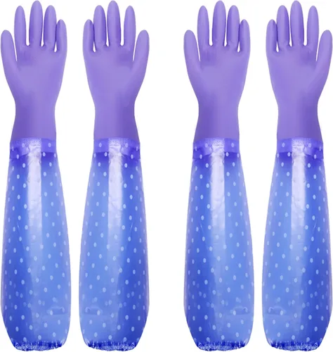 Miniatura 9 de XANGNIER Guantes largos para limpiar el baño, guantes impermeables resistentes a los productos químicos, longitud del codo, brazo completo de PVC 1