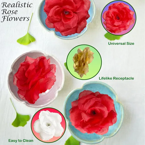 Miniatura 4 de 70 unidades de rosas artificiales de seda, cabeza de rosa falsa, cabezas de rosas para el día de San Valentín, bodas, centros de mesa de Navidad