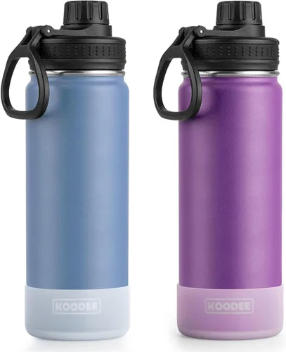 Miniatura 12 de Koodee Paquete de 2 botellas de agua, de 12 onzas, acero inoxidable, con aislamiento al vacío, con tapa de boquilla a prueba de fugas, color verde