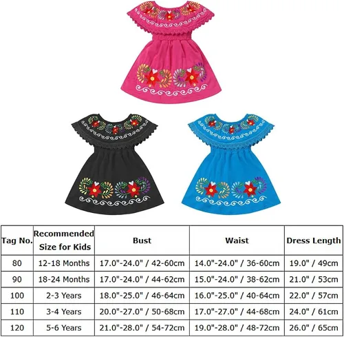 Miniatura 7 de FYMNSI Vestido mexicano para niñas pequeñas con bordado floral étnico mexicano, vestidos casuales con volantes, vestido de verano para vacaciones