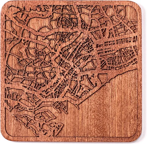 Miniatura 132 de Posavasos Amsterdam Map by O3 Design Studio, 1 pieza, posavasos de madera Sapele con mapa de la ciudad, hecho a mano, varias ciudades opcionales
