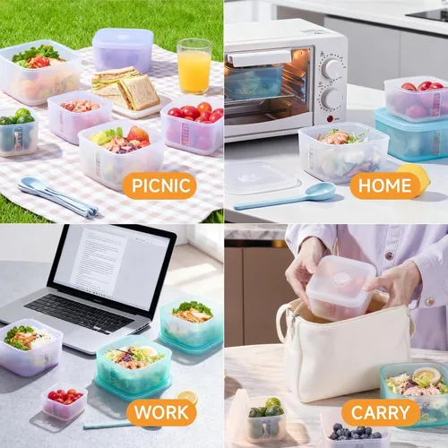 Miniatura 5 de OTB Juego de 2 recipientes de silicona reutilizables transparentes, cajas de almacenamiento de alimentos de silicona sin fugas, sin BPA, herméticos