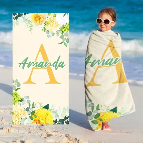 Miniatura 15 de Toallas de playa personalizadas para bebé niña con nombre para niños y adultos, toalla de baño de algodón con flores de acuarela personalizadas