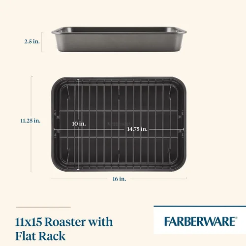 Miniatura 2 de Farberware Bakeware - Asador de acero antiadherente con estante plano, 11 pulgadas x 15 pulgadas, gris