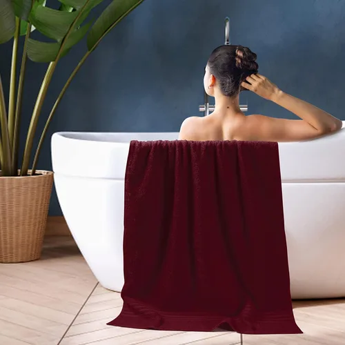 Miniatura 5 de BOUTIQUO Juego de 2 toallas de baño 100% algodón de 28 x 55 pulgadas, toallas de baño grandes ecológicas, compactas, de secado rápido, ligeras, Rosa