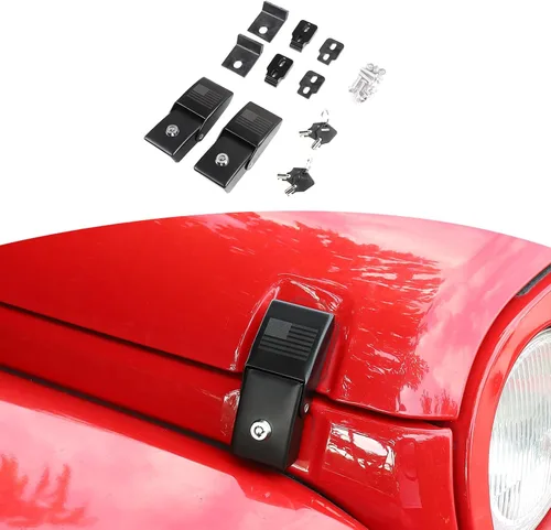 Miniatura 9 de RT-TCZ Juego de pestillos para capó, con bloqueo, para Jeep Wrangler JK JKU JL JLU Gladiator JT 2007-2024, accesorios exteriores negros, 2 piezas