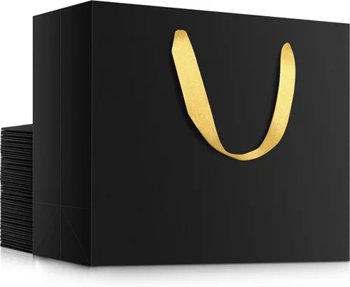 Miniatura 31 de EUSOAR Bolsas de regalo grandes negras, paquete de 12 bolsas de papel de compras de 16 x 6 x 12 pulgadas con asas, bolsa de mercancía de papel kraft