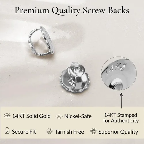 Miniatura 5 de Everyday Elegance Pendientes sólidos de oro blanco de 14 quilates con dos piezas de repuesto para parte trasera de arete Tornillo roscado para par