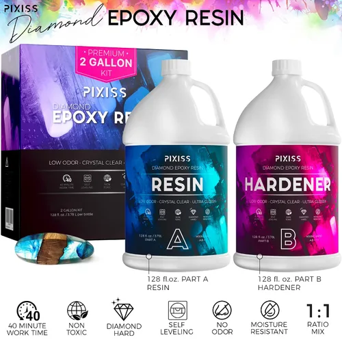 Miniatura 4 de Pixiss Kit de resina epoxi de 2 galones, resina de arte transparente y endurecedor con guantes, esparcidor, varillas de mezcla de silicona