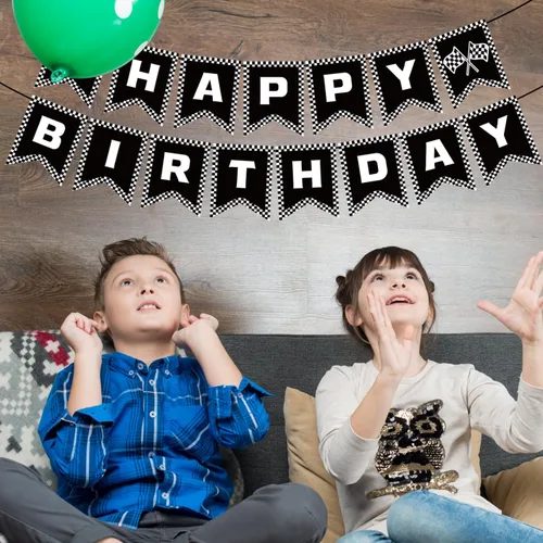 Miniatura 4 de Cartel de cumpleaños de auto de carreras, decoración de cumpleaños de coche de carreras, pancarta de feliz cumpleaños, bandera de carreras, fiesta