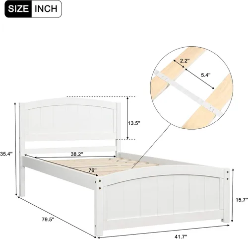 Miniatura 3 de Base de cama individual de madera para niños con cabecero y estribo, cama de plataforma de tamaño individual para niños y niñas, camas individuales