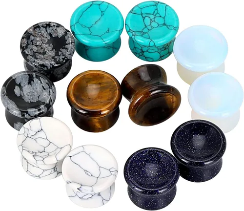 Miniatura 22 de Qmcandy - Juego de 6 pares / 16 pares de dilatadores para las orejas, de piedra mixta, expansores, conjunto de perforación corporal calibre 8G a 3/4