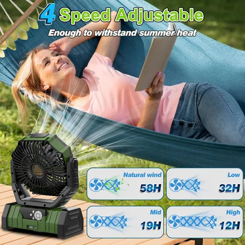 Miniatura 3 de Ventilador de campamento recargable de 20000 mAh, ventilador portátil oscilante automático para acampar con control remoto y linterna LED